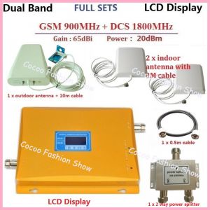 LCD Display !GSM Repeater 1800 + 900MHZ Dual Band Mobile Phone Signal Booster Repeater Amplifier +GSM 3G Antennas For 2 Homes